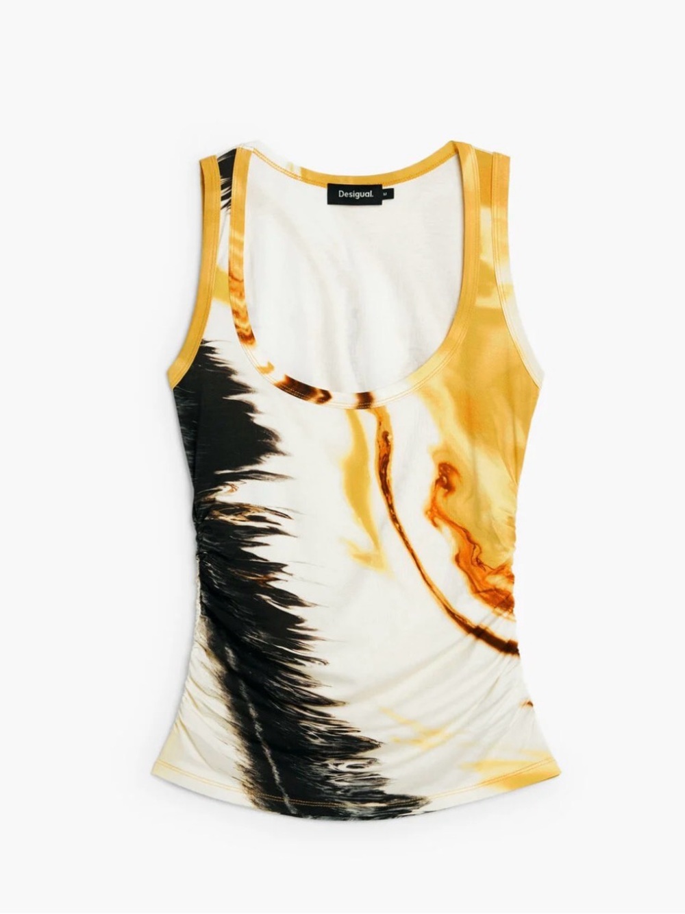 Desigual Women’s Yellow Marble-Print Scoop Neck Tank Top Medium